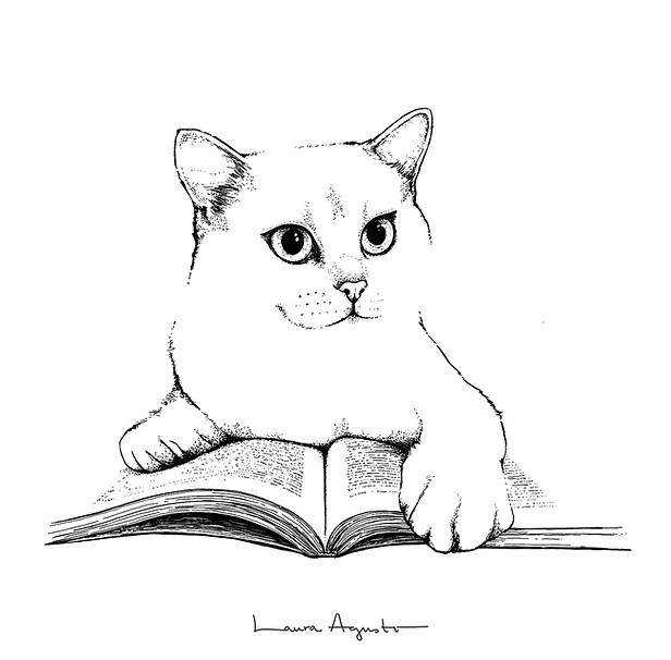 Cat and book (XS)