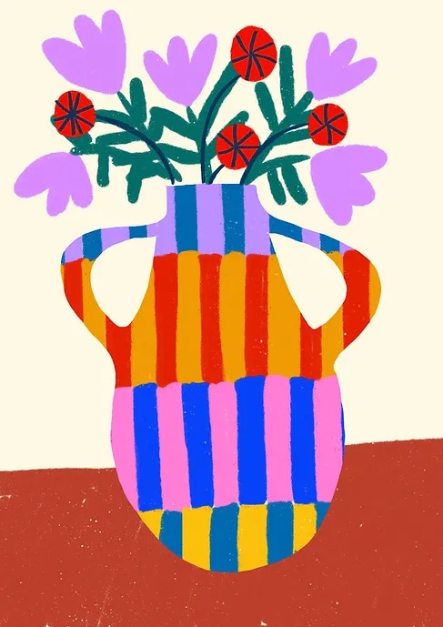 Striped vase with handles (M)