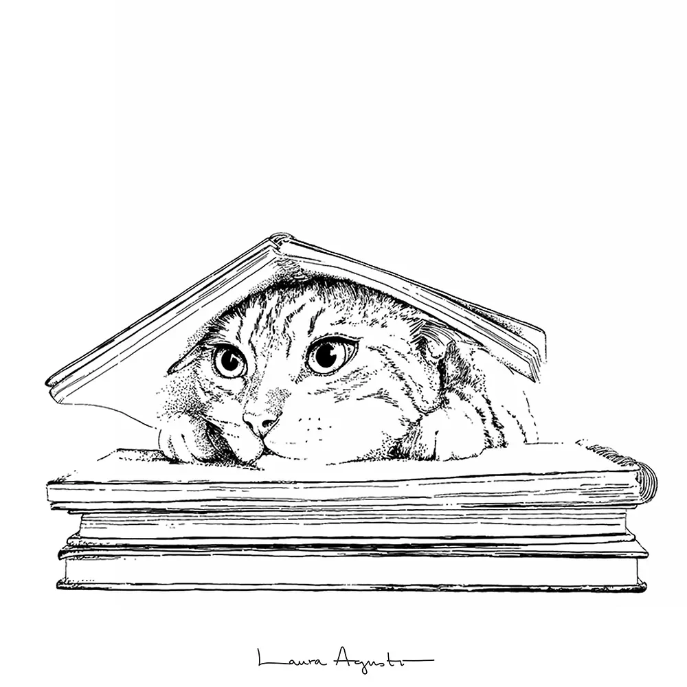 Cat under the book (XS)