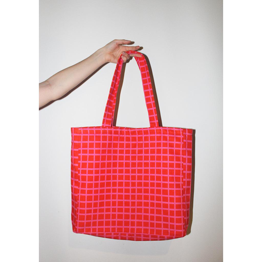 Tote F cuadros rosa/rojo