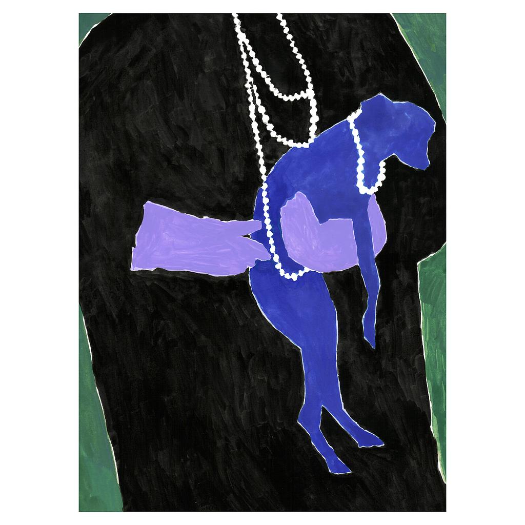 Blue dog with pearls