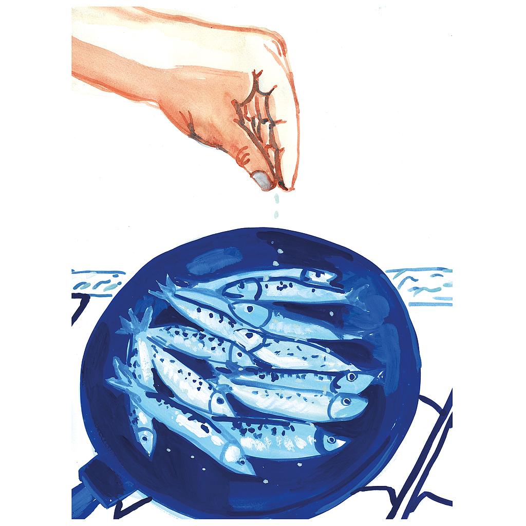 Sardines, hand and salt